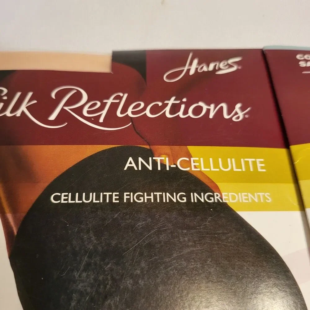 2 Pantyhose Hanes Silk Reflection Control Top ANTI CELLULITE SIZE AB TRAVEL BUFF